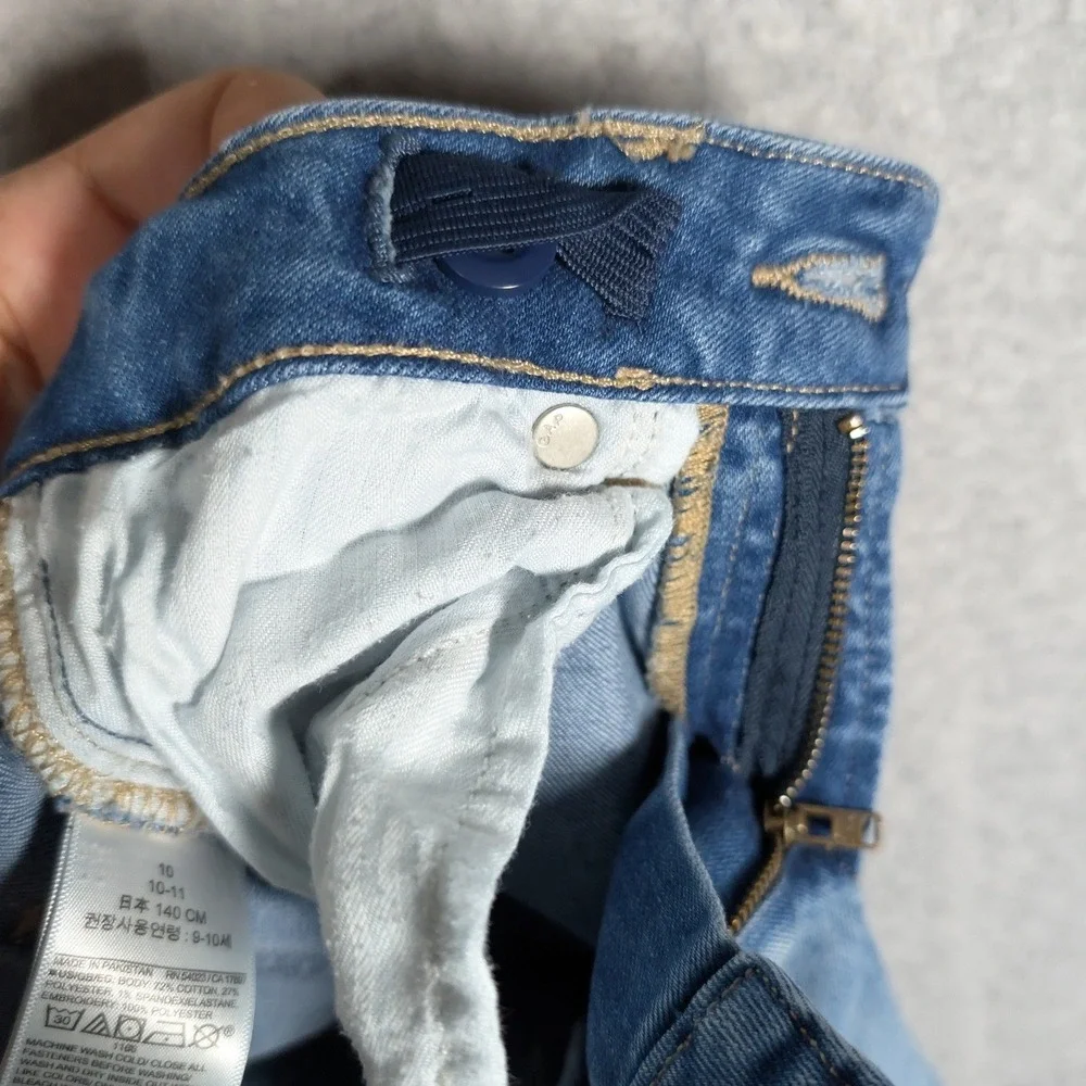 Gap 70s Flare Jeans Kids Size 10 Daisy Embroidered Hippie Boho Light Wash